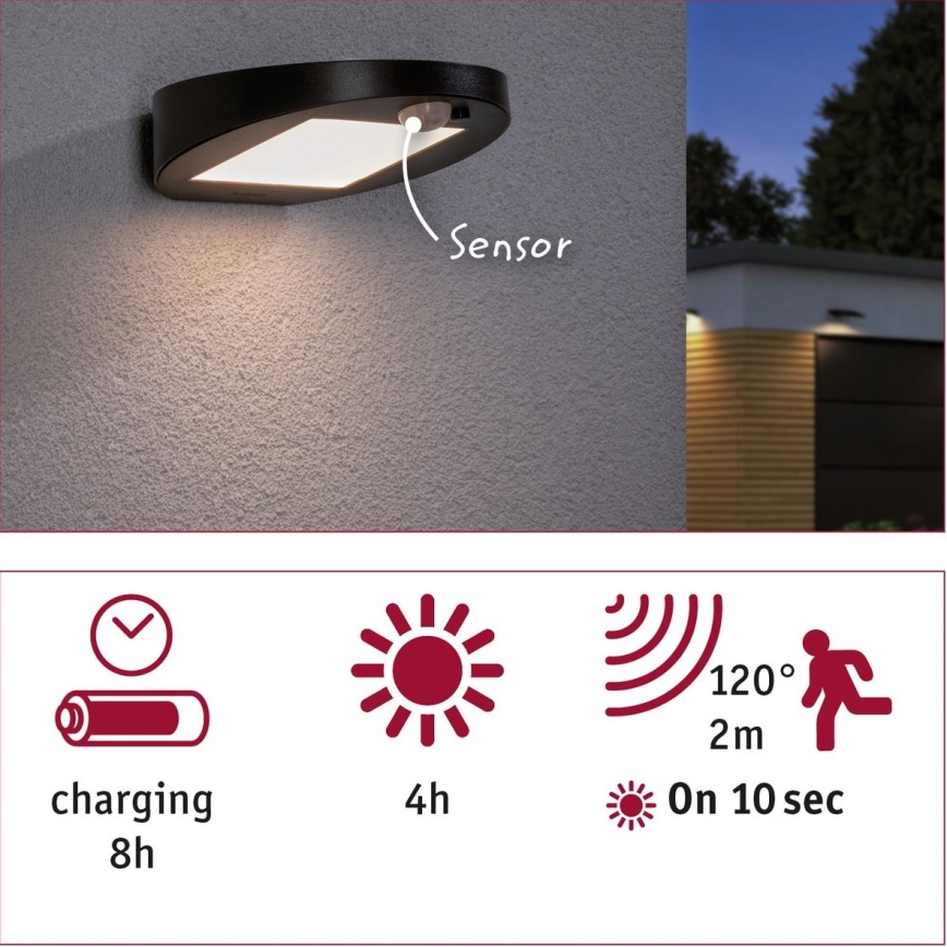 Paulmann 94246 - LED/1,2W IP44 Kültéri napelemes lámpa érzékelővel RYSE 3,7V 1800 mAh