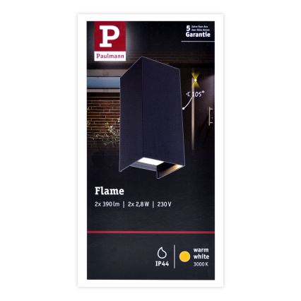 Paulmann 94326 - 2xLED/2,8W IP44 Kültéri fali lámpa FLAME 230V