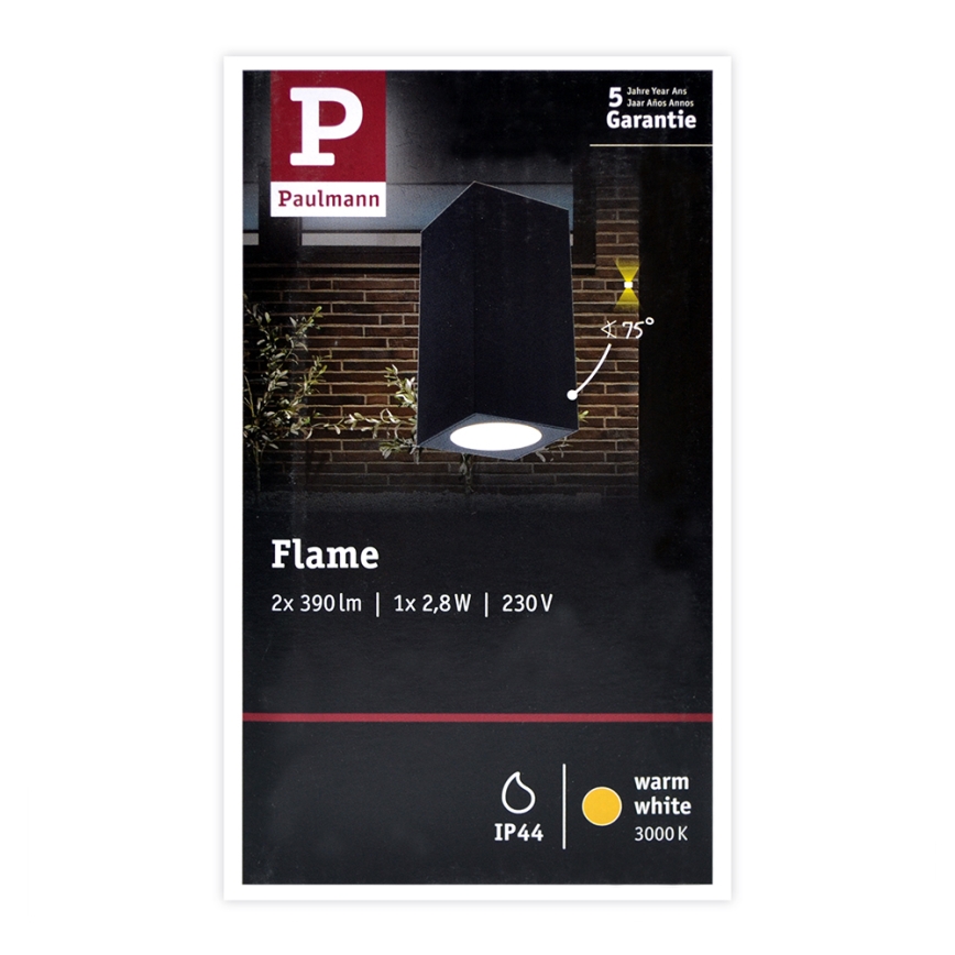 Paulmann 94328 - 2xLED/2,8W IP44 Kültéri fali lámpa FLAME 230V antracit
