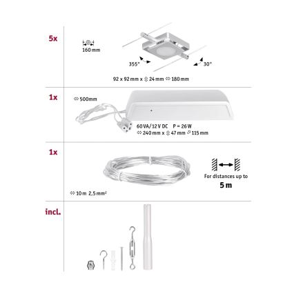 Paulmann 94420 - 5x LED/4,5W szett – komplett kábelrendszer MAC 230V matt króm