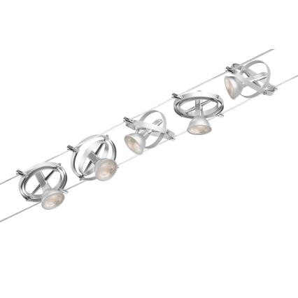 Paulmann 94436 - 5 db-os készlet GU5,3/10W spotlámpa CARDAN 230V kábelrendszerhez, matt króm