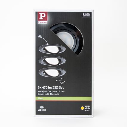 Paulmann 94471 - KÉSZLET 3xLED/6W IP23 Fürdőszobai beépíthető lámpa NOVA 230V