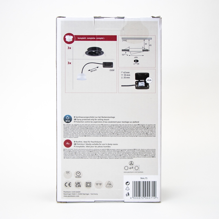 Paulmann 94471 - KÉSZLET 3xLED/6W IP23 Fürdőszobai beépíthető lámpa NOVA 230V