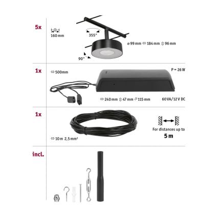 Paulmann 94479 - SZETT 5xLED/5W Teljes CIRCLE kábelrendszer 230V fekete