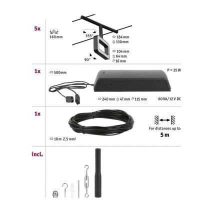 Paulmann 94485 - 5×LED/4,8 W szett, komplett FRAME kábelrendszer 230V, fekete