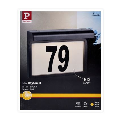 Paulmann 95388 - LED/0,05W IP44 Napelemes házszám érzékelővel DAYTON 4,8V