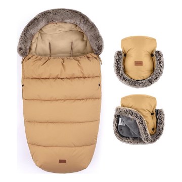 PETITE&MARS - 4 az 1-ben gyermek bundazsák COMFY + bundakesztyű babakocsira FURRY Elegáns karamell