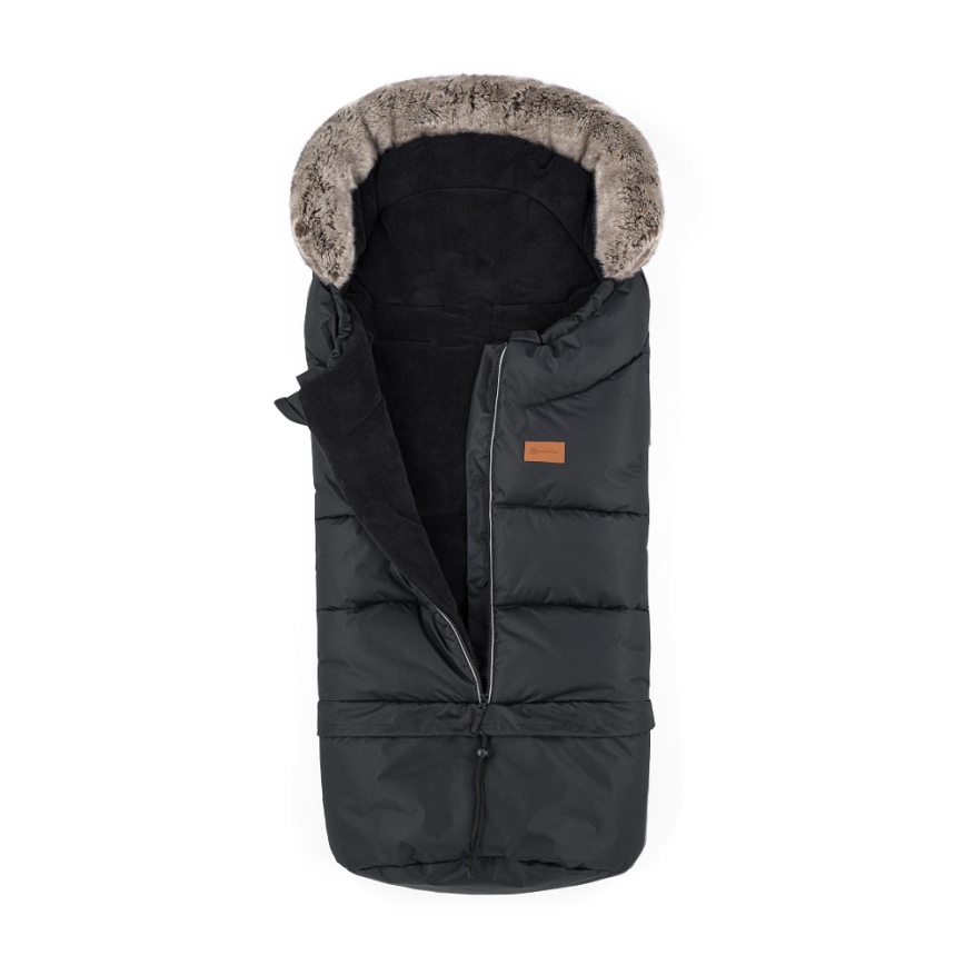 PETITE&MARS - 4 az 1-ben gyerek bundazsák ARCTIC + bundás kézmelegítők babakocsira FURRY Forever Black