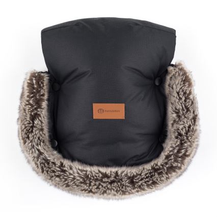 PETITE&MARS - 4 az 1-ben gyerek bundazsák ARCTIC + bundás kézmelegítők babakocsira FURRY Forever Black