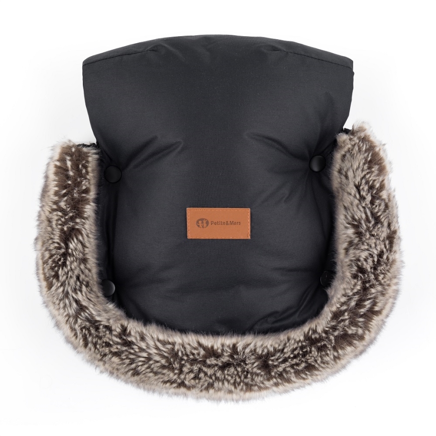 PETITE&MARS - 4 az 1-ben gyerek bundazsák ARCTIC + bundás kézmelegítők babakocsira FURRY Forever Black