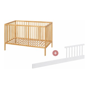 PETITE&MARS - Babaágy + leesésgátló NELA BEECH 120x60 cm bükk