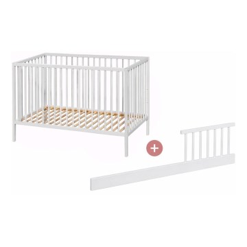 PETITE&MARS - Babaágy + védőkorlát NELA BEECH 120x60 cm fehér/bükk