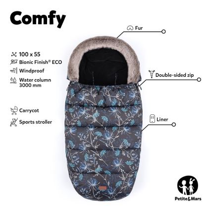 PETITE&MARS - KÉSZLET Baba bundazsák 4 az 1-ben COMFY + babakocsi kézvédők FURRY Forever Black