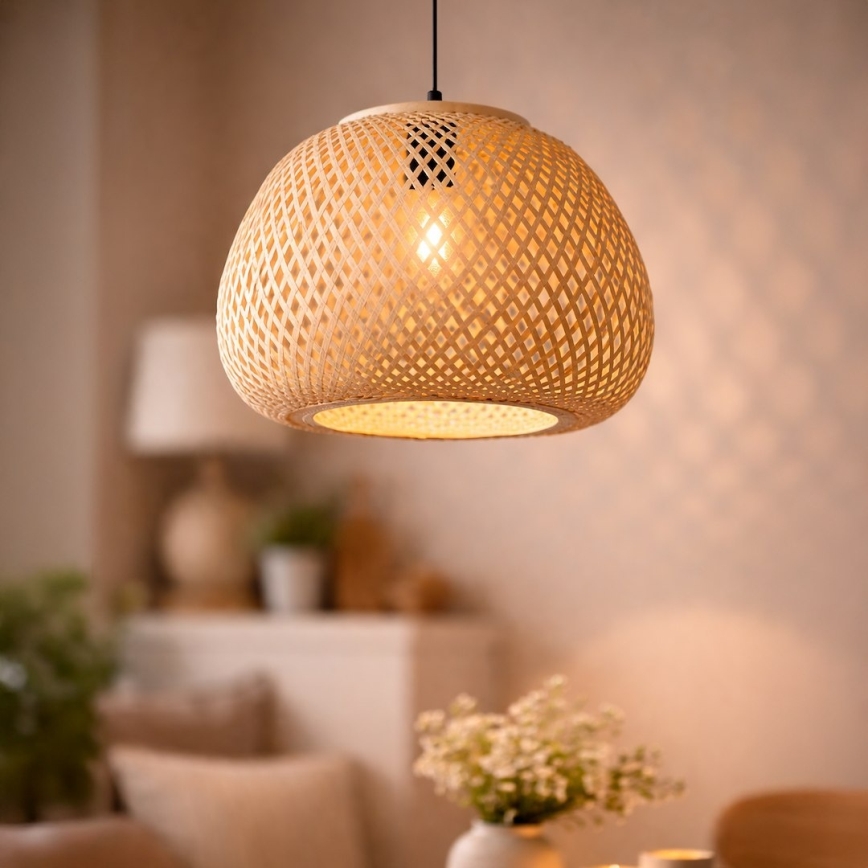 PETRA zsinóros függőlámpa 1xE27/15W/230V átm. 35 cm bambusz