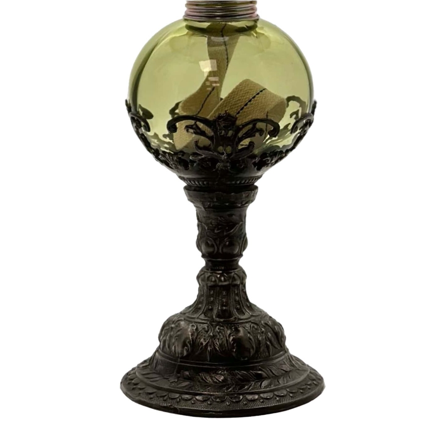 Petroleumlámpa DRAHOMÍRA 50 cm erdei zöld, ón díszítéssel