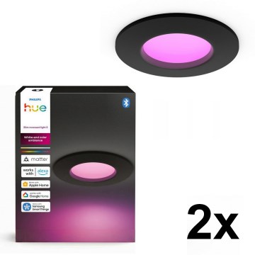 Philips - 2 db-os szett LED RGBW dimmelhető fürdőszobai süllyesztett mennyezeti lámpa Hue SLIM LED/8,3W/230V 2000-6500K fekete IP44