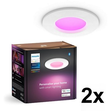 Philips - 2x RGBW dimmelhető fürdőszobai süllyesztett mennyezeti lámpatest Hue SLIM LED/8,3W/230V 2000-6500K fehér IP44