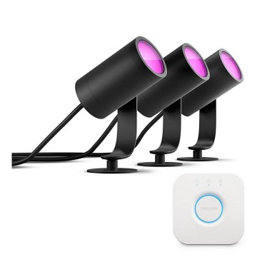 Philips - 3 darabos készlet: Hue LILY RGB dimmelhető spotlámpa, LED/8W/230V, 2200-6500K, IP65 + Hue bridge