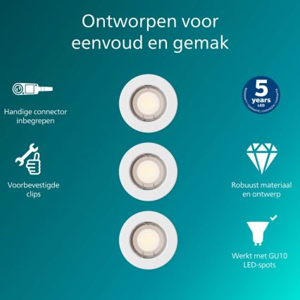 Philips - 3 darabos PERIDOT süllyesztett mennyezeti lámpa szett 1xGU10/7W/230V fehér
