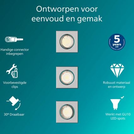 Philips - 3 darabos PERIDOT süllyesztett mennyezeti lámpatest szett, 1xGU10/7W/230V, ezüst