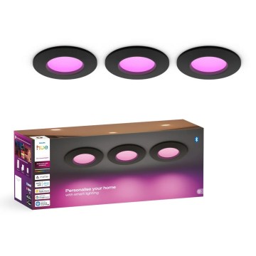 Philips - 3 darabos szett LED RGBW dimmelhető fürdőszobai süllyesztett mennyezeti lámpa Hue SLIM LED/8,3W/230V 1000-20000K fekete P44