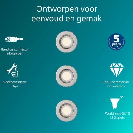 Philips - 3 darabos szett süllyesztett mennyezeti lámpatest PERIDOT, 1xGU10/7W/230V, ezüst
