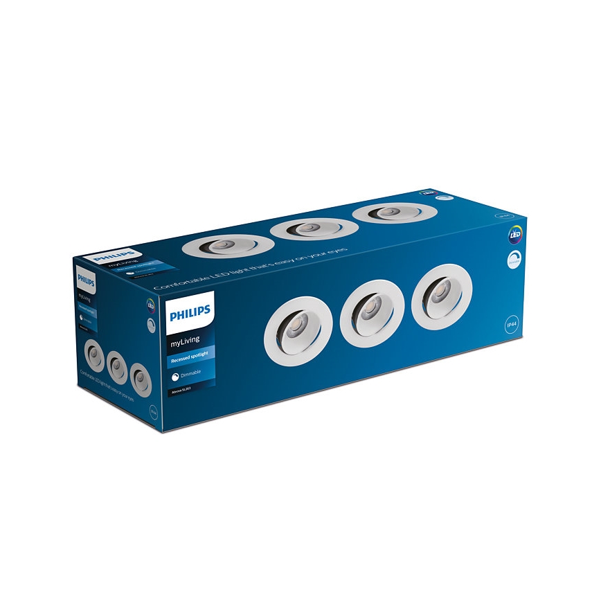 Philips - 3 db-os készlet dimmelhető fürdőszobai beépíthető lámpa ABROSA LED/9W/230V IP44