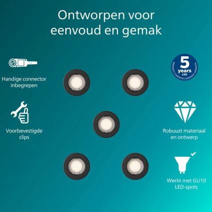 Philips - 5 darabos PERIDOT beépíthető lámpatest 1xGU10/7W/230V, fekete