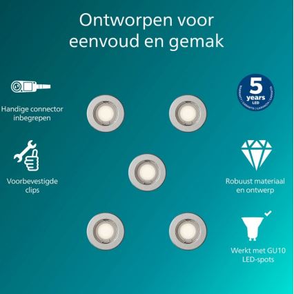 Philips - 5 darabos szett PERIDOT beépíthető spotlámpa 1xGU10/7W/230V, ezüst