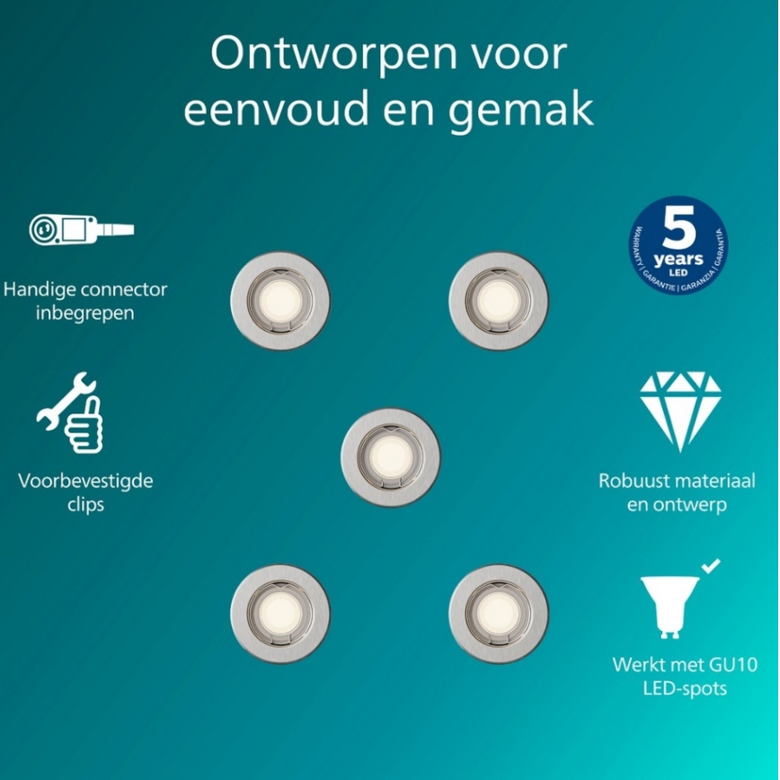 Philips - 5 darabos szett PERIDOT beépíthető spotlámpa 1xGU10/7W/230V, ezüst
