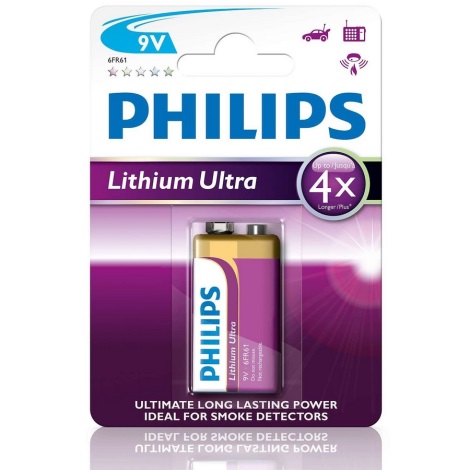 Philips 6FR61LB1A/10 - Lítium elem 6LR61 LITHIUM ULTRA 9V