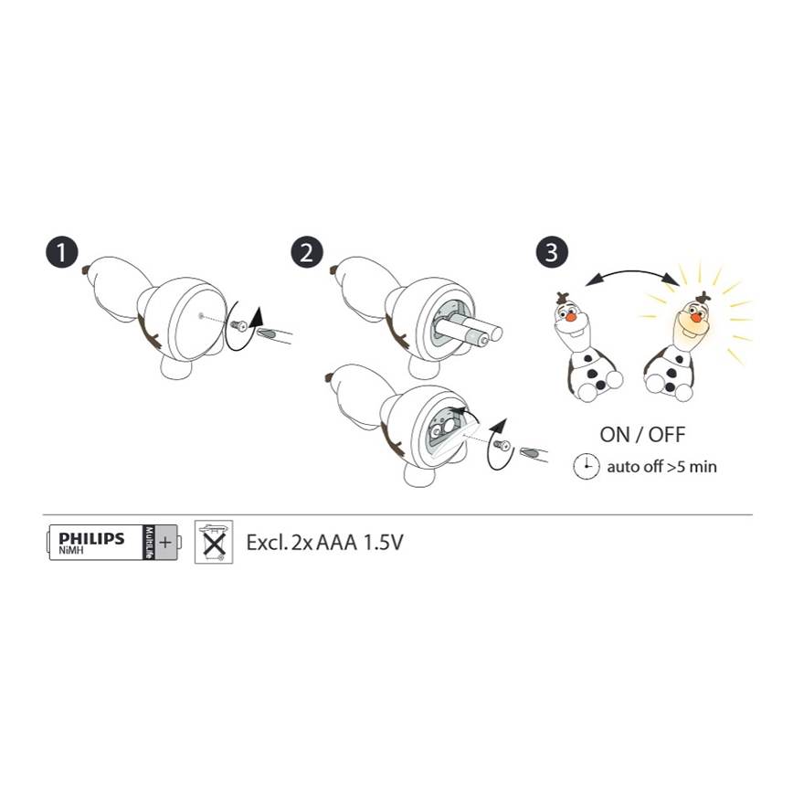 Philips 71768/08/16 - LED gyermek lámpa FROZEN 1xLED/0,2W/2xAAA