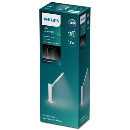 Philips - LED érintős asztali lámpa, állítható fényerővel AMBER LED/5W/5V 1800 mAh fehér
