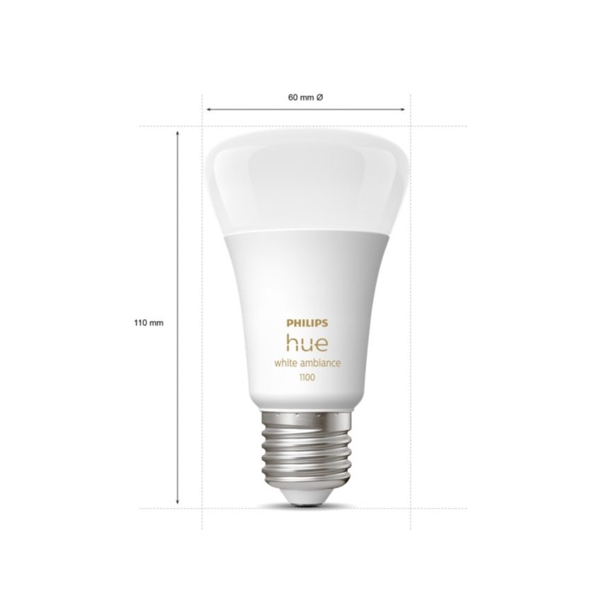 Philips Hue White Ambiance kezdőcsomag 3xE27/11W 2200-6500K + Hue Bridge és fényerőszabályzó kapcsoló