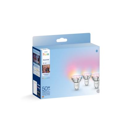 3 db-os szett Philips Hue White And Color Ambiance Essential GU10 dimmelhető LED izzó, 4,7 W, 230 V, 2200–6500 K