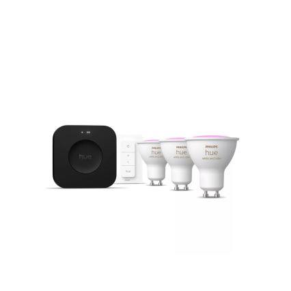 Kezdőcsomag Philips Hue WHITE AND COLOR AMBIANCE 3xGU10/4,2W 2000-6500K + Hue Bridge és dimmer kapcsoló