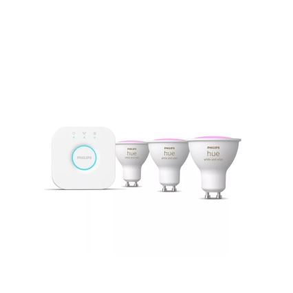Kezdőcsomag Philips Hue WHITE AND COLOR AMBIANCE 3xGU10/4,2W/230V 2200-6500K + Hue bridge