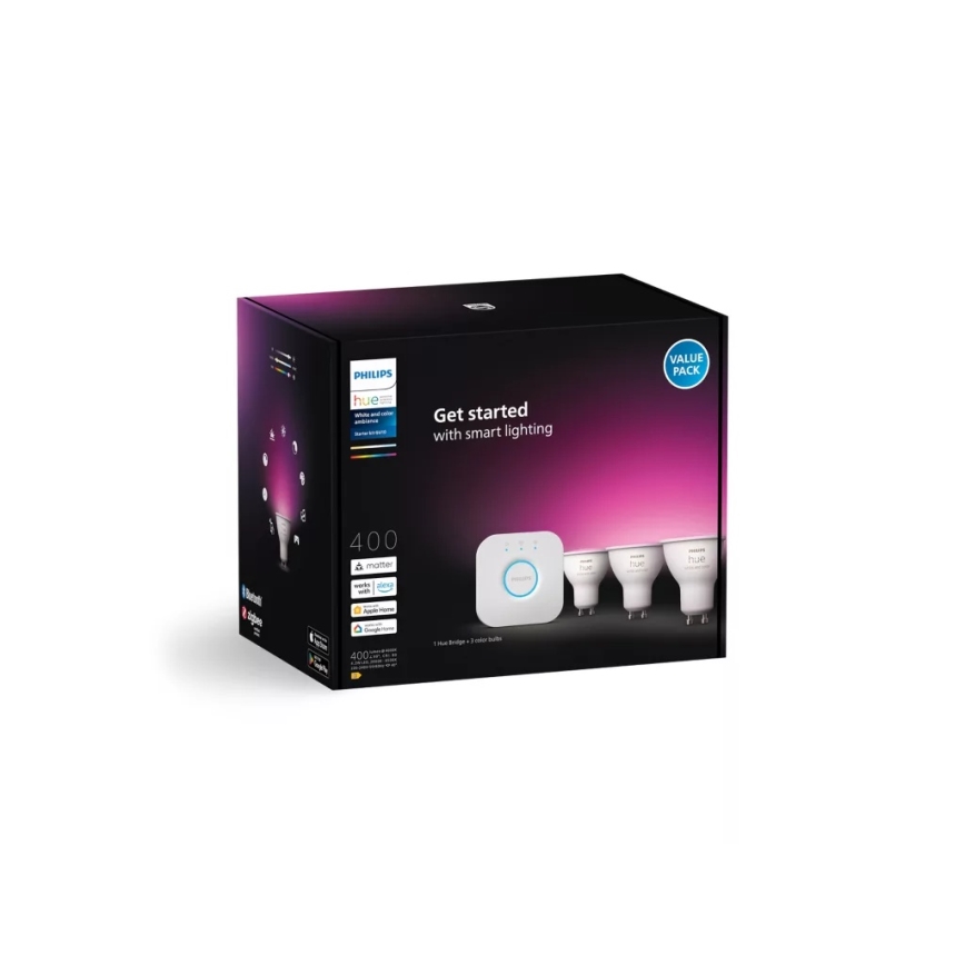 Kezdőcsomag Philips Hue WHITE AND COLOR AMBIANCE 3xGU10/4,2W/230V 2200-6500K + Hue bridge