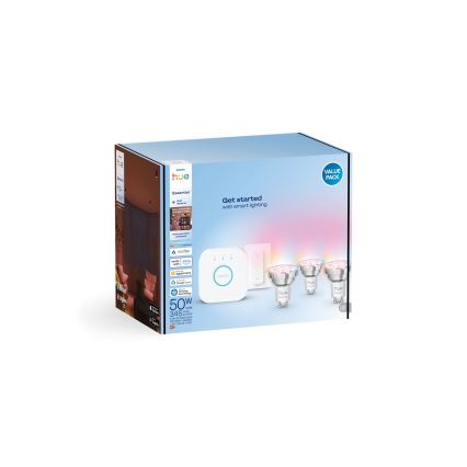 Alapcsomag Philips Hue White And Color Ambiance Essential 3xGU10/4,7W/230V 2200-6500K + összekapcsoló eszköz