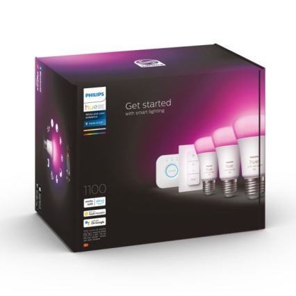 Philips Hue WHITE AND COLOR AMBIANCE alapkészlet 3xE27/9W 2000-6500K + Hue Bridge és fényerőszabályzó kapcsoló
