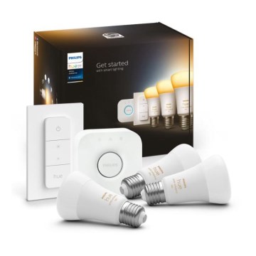 Philips Hue White Ambiance kezdőcsomag 3xE27/11W 2200-6500K + Hue Bridge és fényerőszabályzó kapcsoló