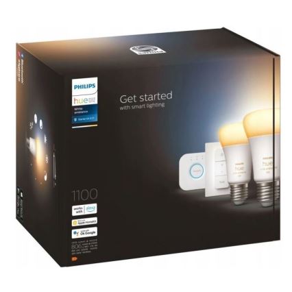 Philips Hue WHITE AMBIANCE alapkészlet 2×E27/8W/230V + Hue Bridge és fényerőszabályzó kapcsoló
