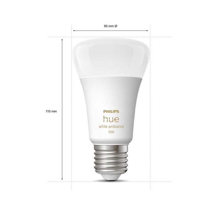 Philips Hue WHITE AMBIANCE alapkészlet 2×E27/8W/230V + Hue Bridge és fényerőszabályzó kapcsoló