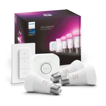Philips Hue WHITE AND COLOR AMBIANCE alapkészlet 3xE27/9W 2000-6500K + Hue Bridge és fényerőszabályzó kapcsoló