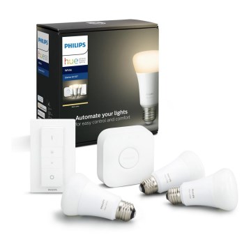 Philips Hue White kezdőkészlet 3×E27/9W 2700K + Hue Bridge és fényerőszabályzó