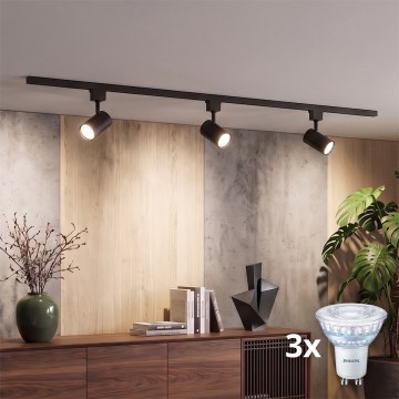 Philips - LED dimmelhető, EASYLINK sínrendszerű spotlámpa 3xGU10/7W/230V 2200-2700K 1m fekete