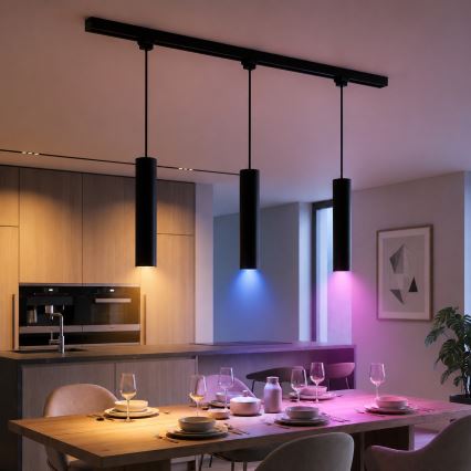 Philips - LED RGBW, szabályozható fényerőjű kábeles függeszték EASYLINK HUE sínes rendszerhez 3xGU10/4,7W/230V 2200-6500K 1m fekete + Hue bridge