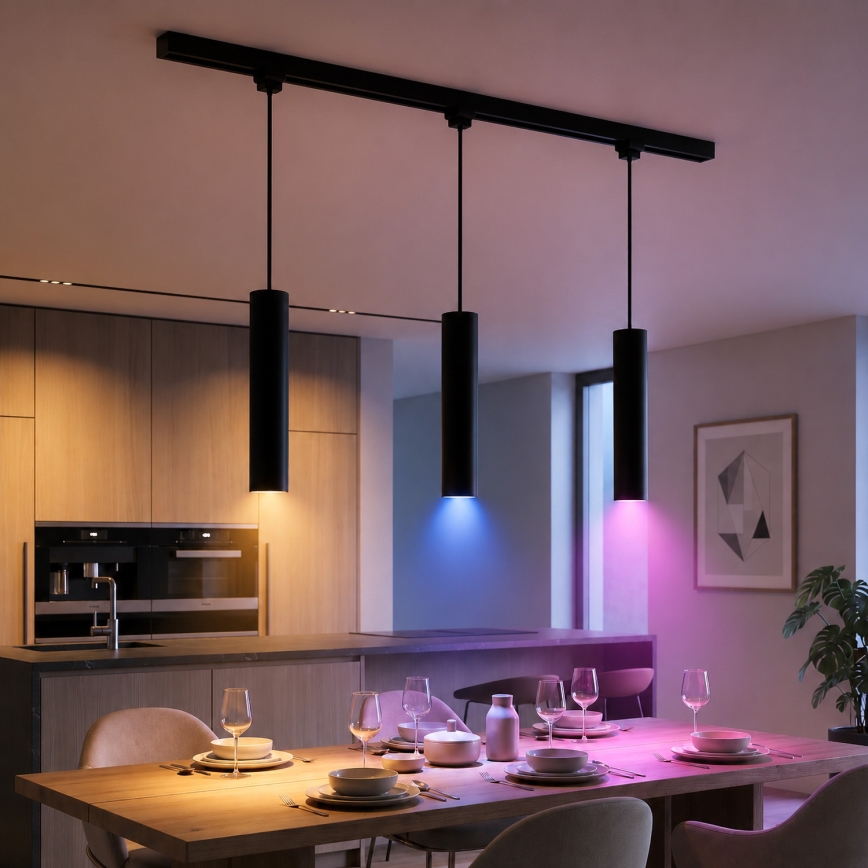 Philips - LED RGBW, szabályozható fényerőjű kábeles függeszték EASYLINK HUE sínes rendszerhez 3xGU10/4,7W/230V 2200-6500K 1m fekete + Hue bridge