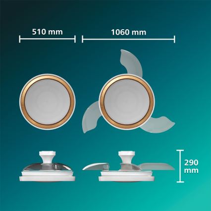Philips - LED-dimmelhető mennyezeti lámpa ventilátorral BLISS LED/35W/230V arany + távirányító