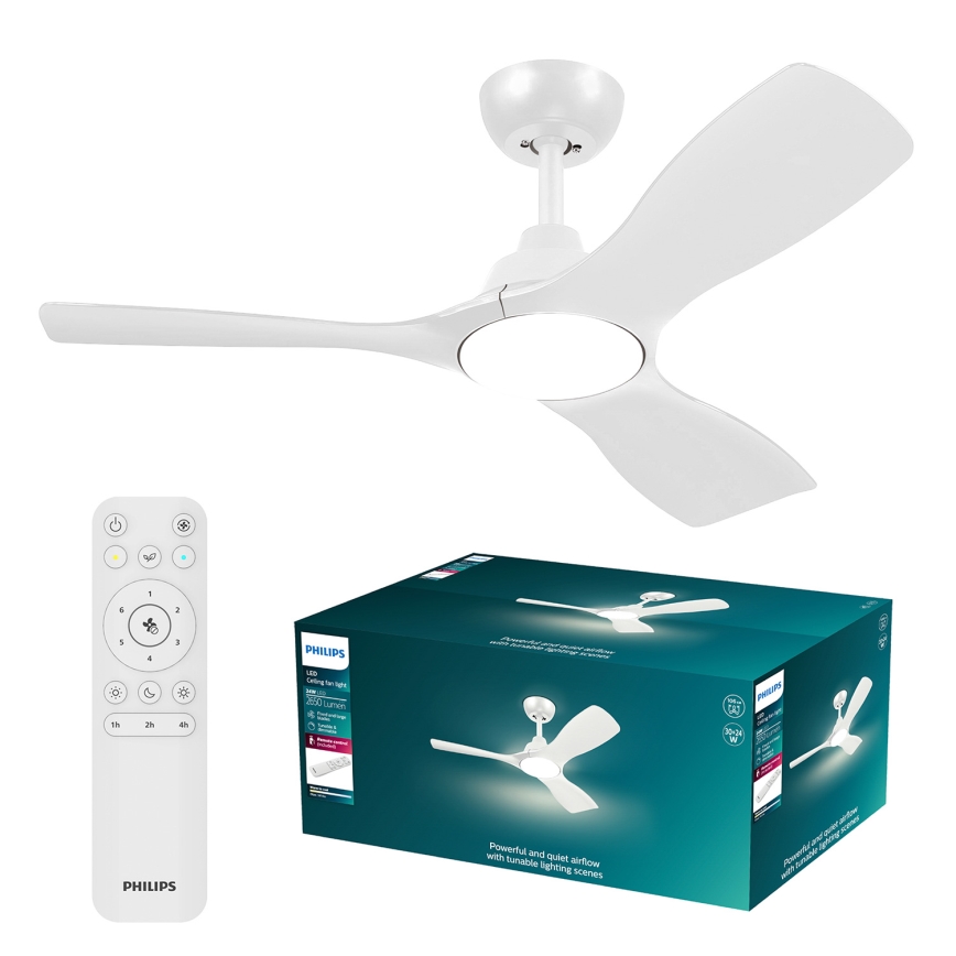Philips - LED fényerőszabályozható mennyezeti ventilátor OLAS LED/24W/230V, átmérő 106 cm, fehér + távirányító